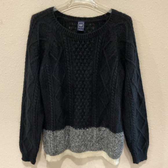 Gap Mohair Pullover Sweater Colorblock Black & Grey Wool Blend Women’s Size Lg - Picture 1 of 9